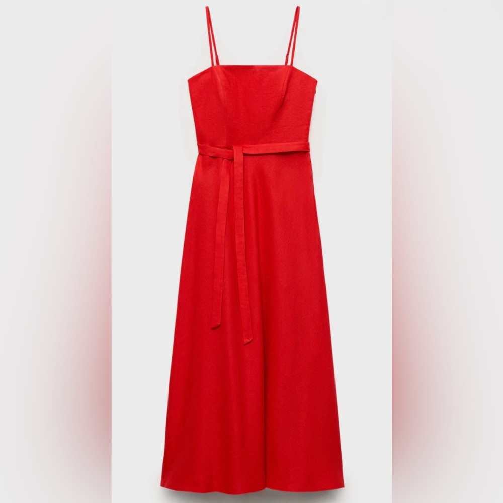 MANGO - Red Linen Midi Dress - Small - NWT